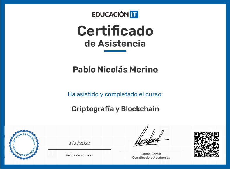 certificado blockchain EducacionIT